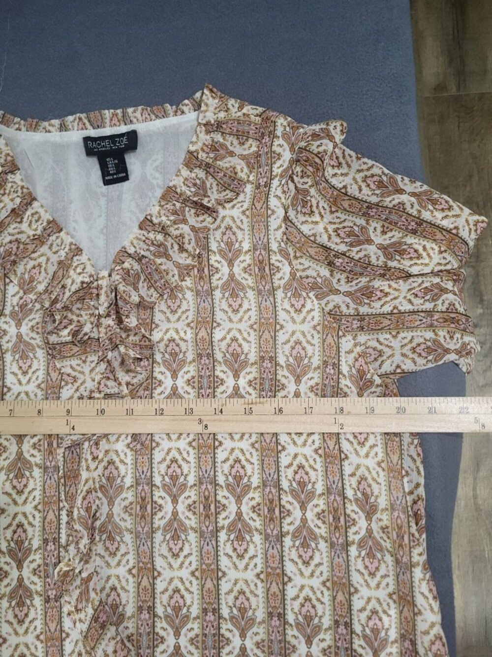 Rachel Zoe Women's LG Boho Chic Ruffle Print Peasant Top Blouse Festival - Picture 6 of 9
